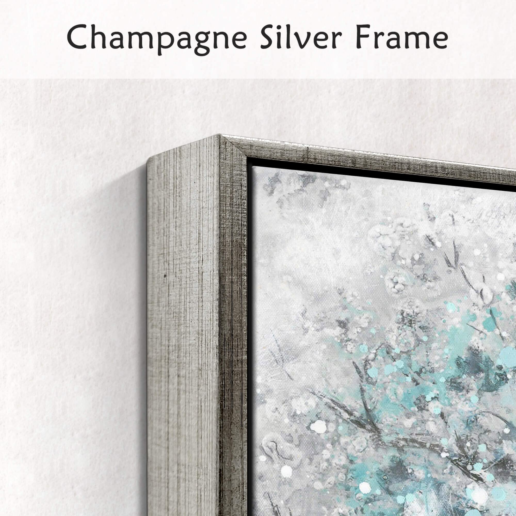 Abstract Canvas Framed Wall Art: Large 3 Pieces Navy Blue Blooming Tree Painting Teal Modern Landscape Picture Print Contemporary Forest Hand Painted Glitter Silver Foil Gallery Artwork for Bedroom