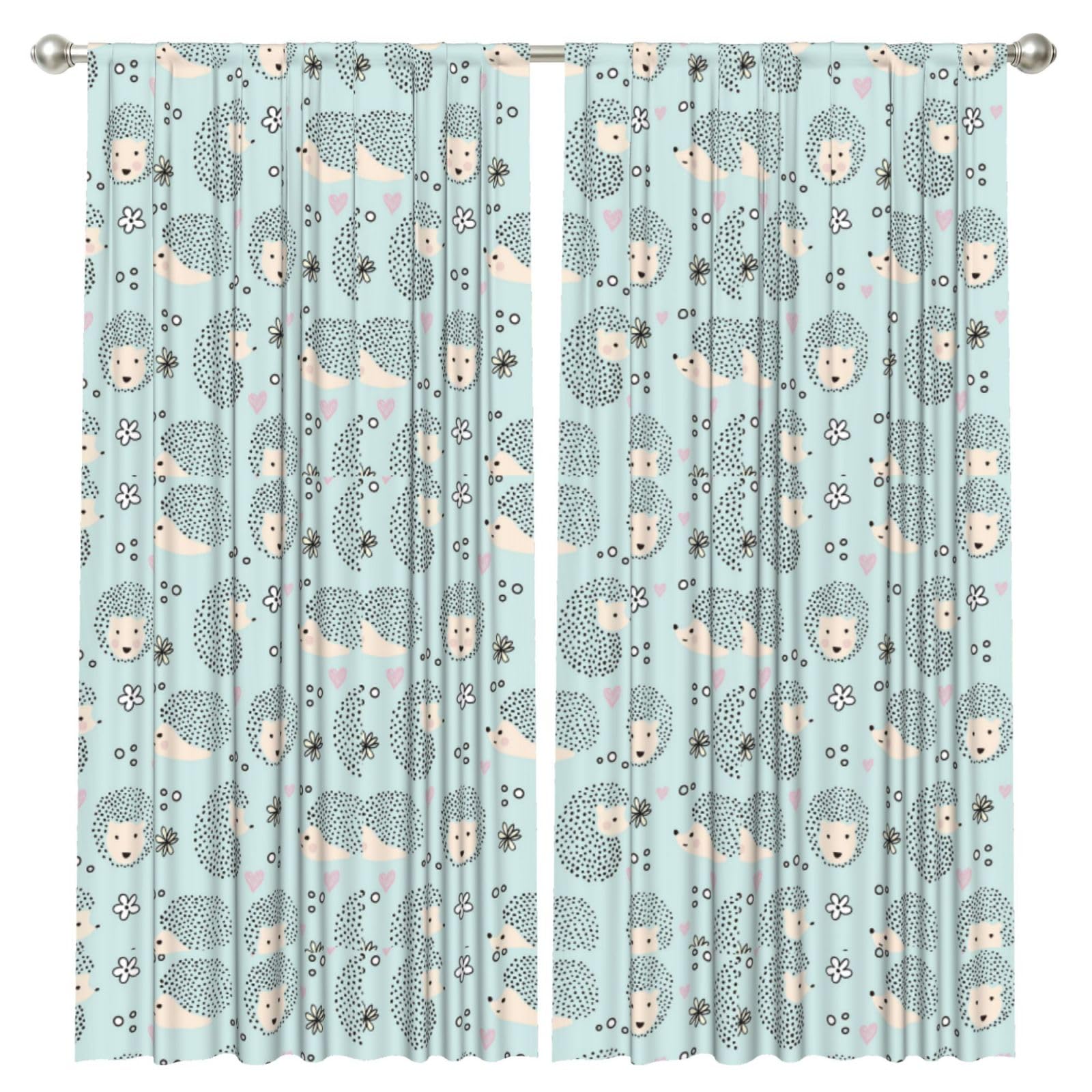 InOmak Many Hedgehogs, 2 Panels Window Curtains 52 x 84 Inch Blackout Curtains for Living Room Bedroom