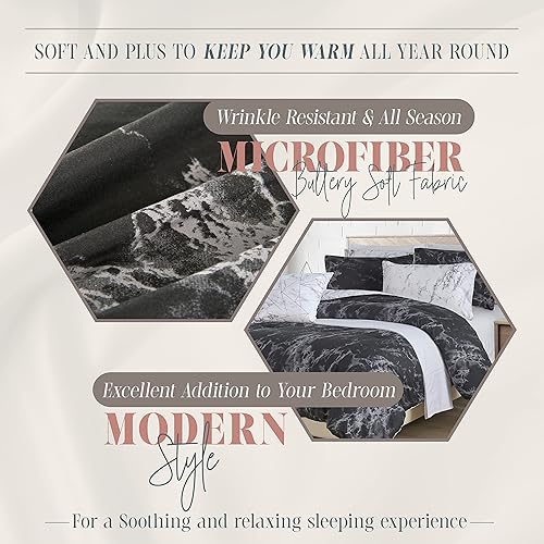 Miniatura 7 de Elegant Comfort Juego de edredón reversible de 10 piezas, estampado de mármol, almohada decorativa y sábana bajera con bolsillos inteligentes,