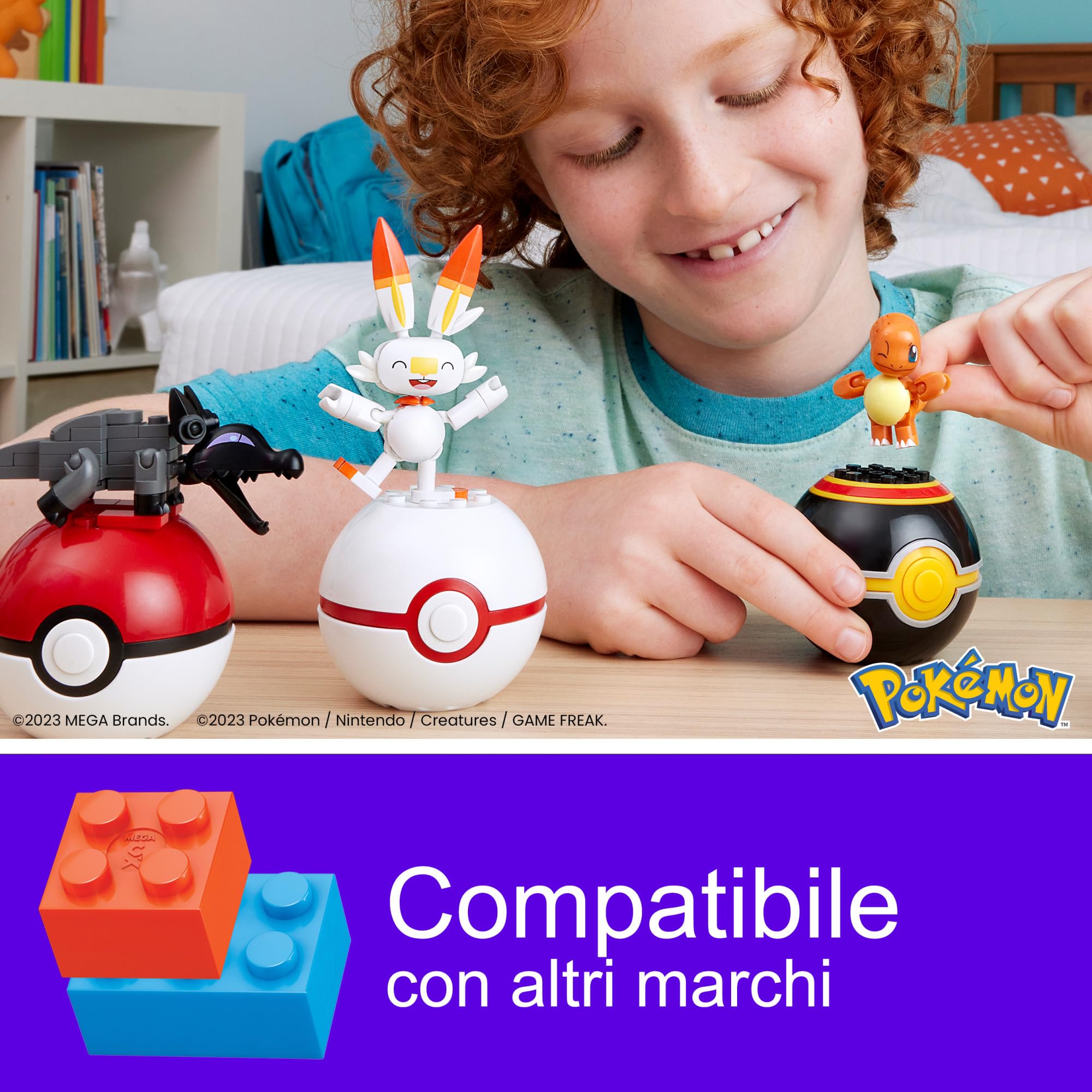 MEGA Pokémon - Squadra di Tipo Fuoco per Allenatore Principiante, set da costruire con 105 pezzi, include Salandit, Litwick, Charmander e Scorbunny snodati,giocattolo per bambini, 6+ anni, Rosso,HTJ06