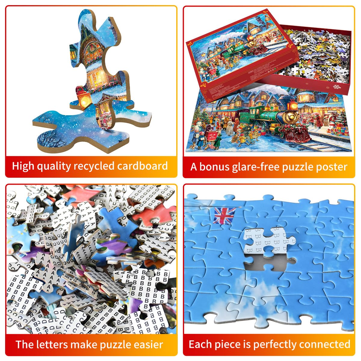 Puzzle 1000 elementów dla dorosłych, klasyczna gra edukacyjna, piękna dekoracja, na zimę, Boże Narodzenie, pociąg, puzzle na prezenty