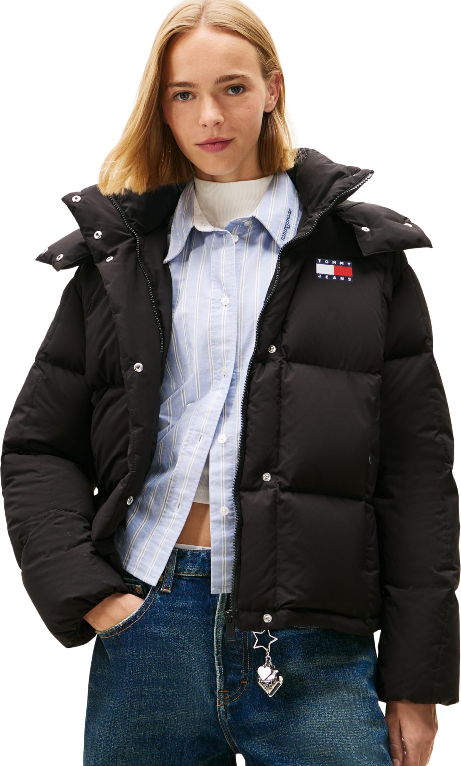 Tommy Jeans Women's Tjw Alaska Grid Down Jacket Ext Dw0Dw21623 Puffer, Black (Black), XXS