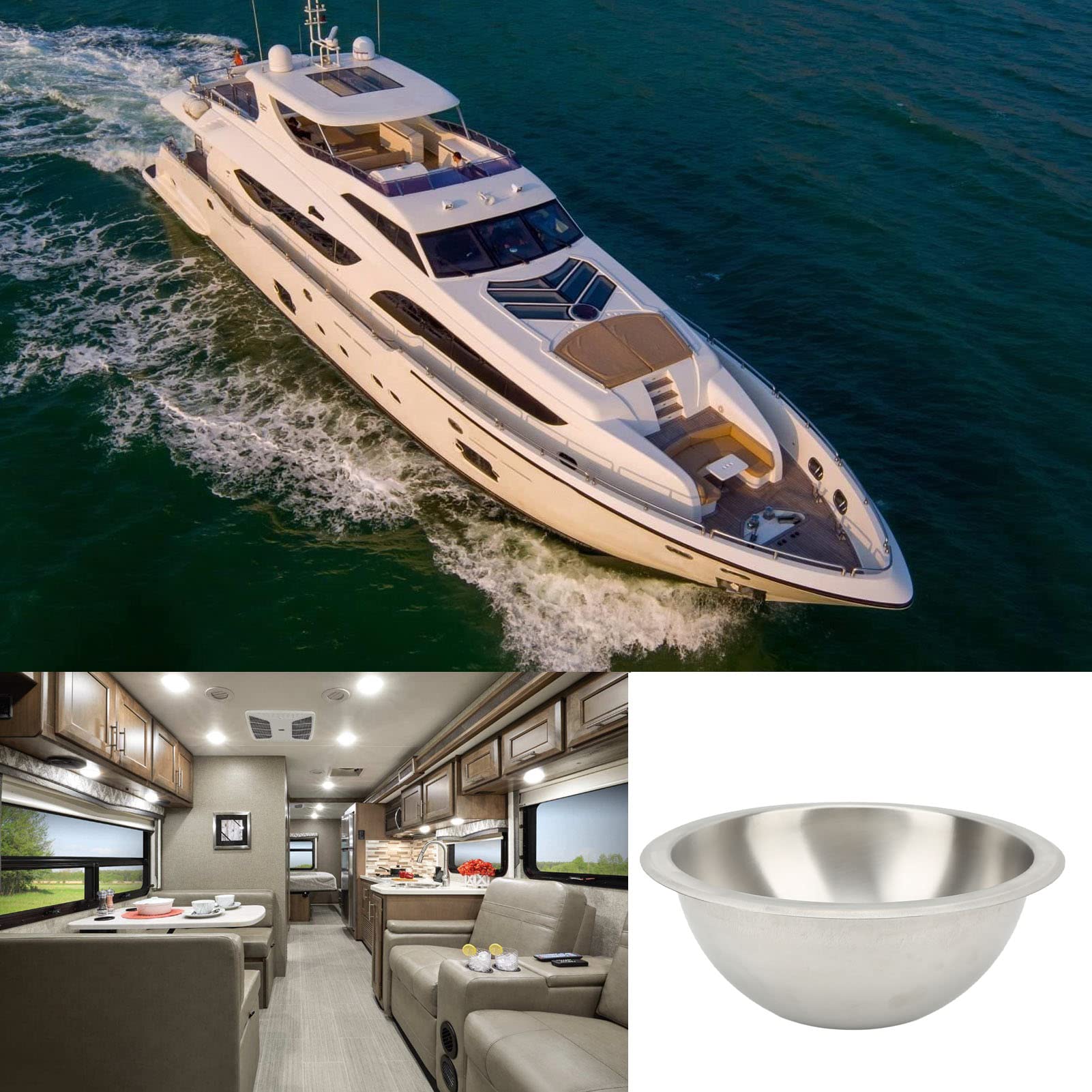 Évier de Cuisine Caravane évier de Bateau Rond en Fil d'acier Inoxydable pour Remplacement
