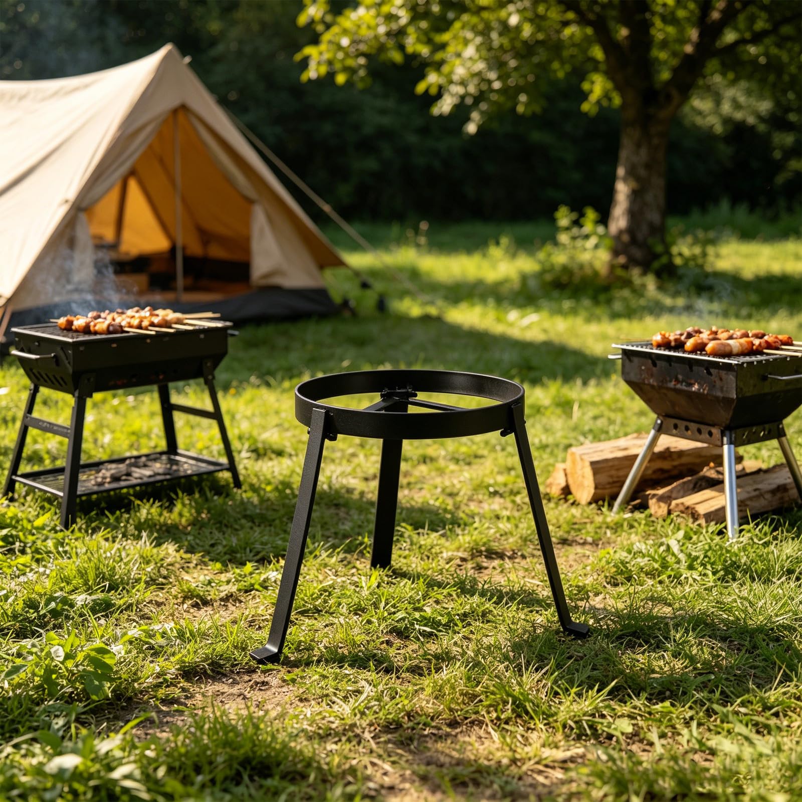 Przenośny stojak na ognisko, składany grill na trójnogu o średnicy 25 cm/9,8 cala, stojak na ognisko do gotowania na świeżym powietrzu, na kemping i wędrówki
