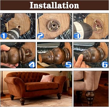 3.5 Inch Round Sofa Legs Wood - Couch Feet Replacement for Cabinet | Set of 4;1102lbs walnut finish; fits furniture, chair, dresser, bed; includes M8 & 5/16 bolts; short replacement feet.