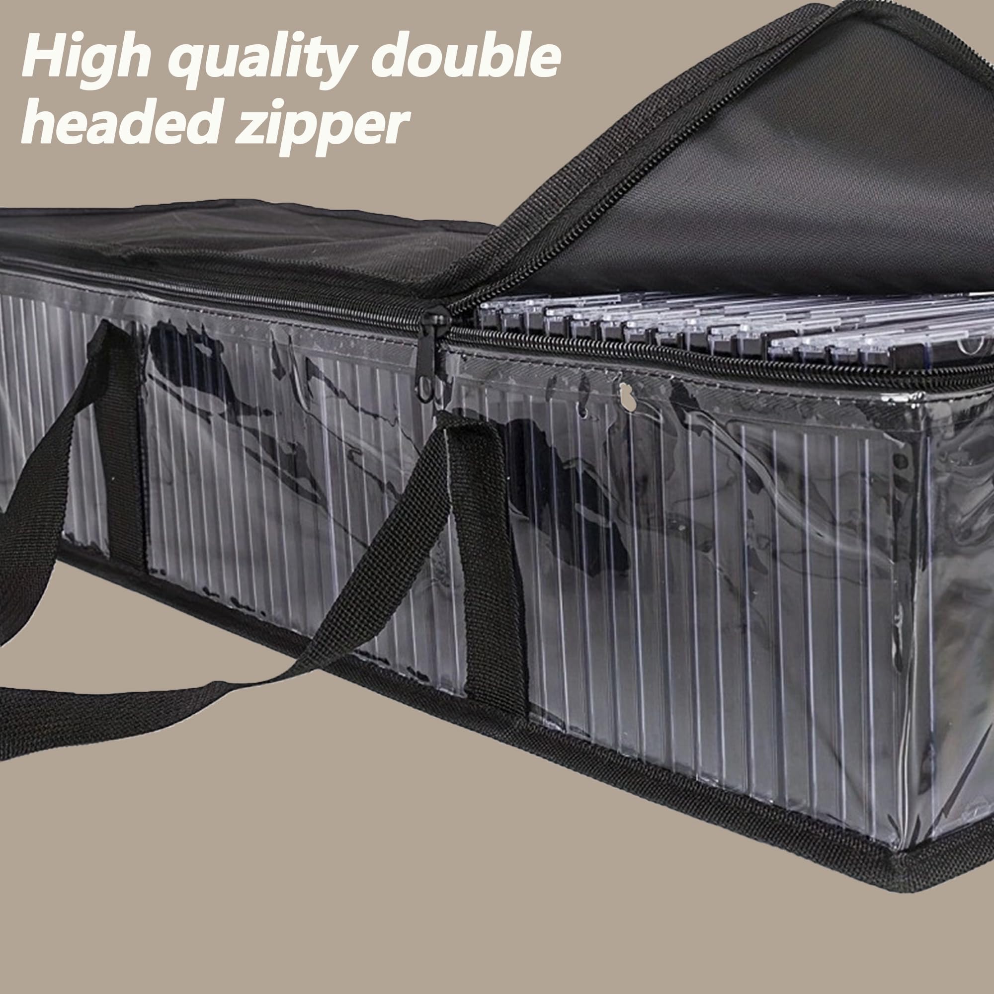 2 Stück DVD-Aufbewahrungstaschen, Tragbar Groß Reißverschluss Oxford Tuch DVD Aufbewahrungs-Tasche, CD-Tragetasche, transparente Abdeckung mit Reißverschluss, DVD-Schutz (60x22x15.2cm)