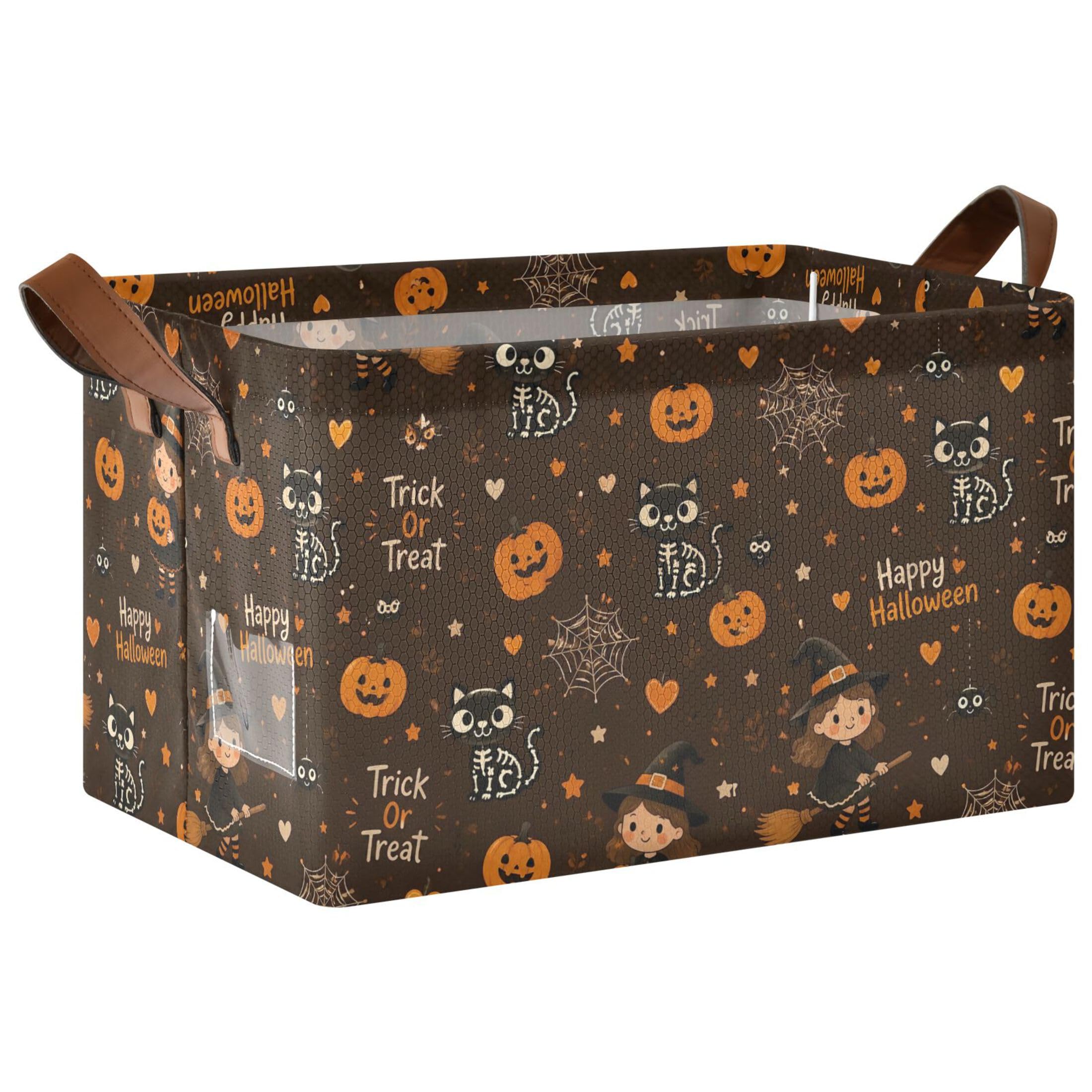 Kutsu Halloween Foldable Storage Basket Collapsible Bin With Handles For Shelves