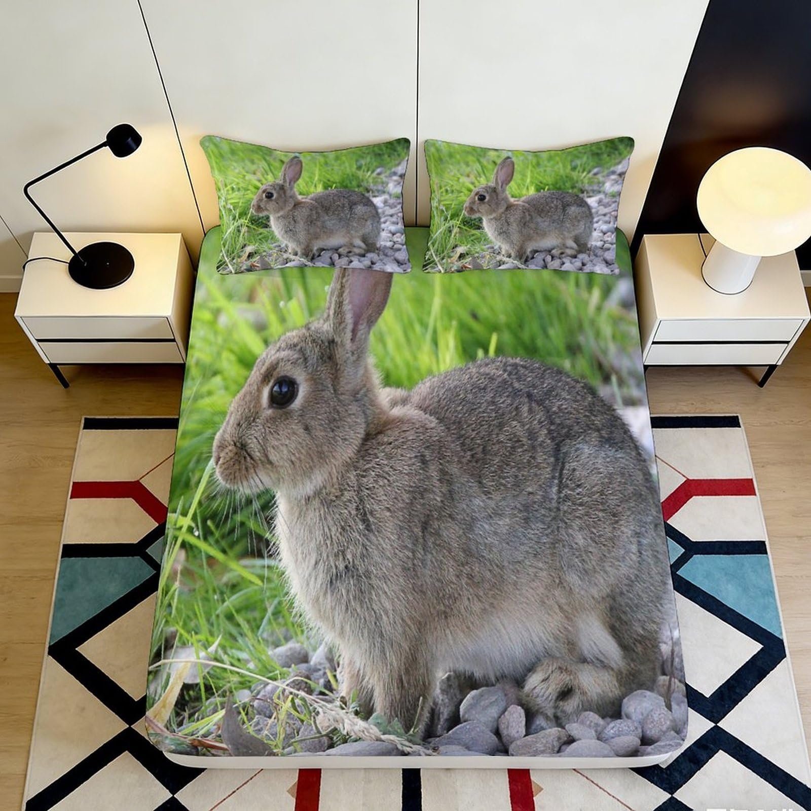 Jqzkxnhpbr Style-9 3D Printed Rabbit Meadow Fitted Sheet Microfiber Soft Bedroom Bed Cover Dorm Mattress Protection Decor 90X200x25cm