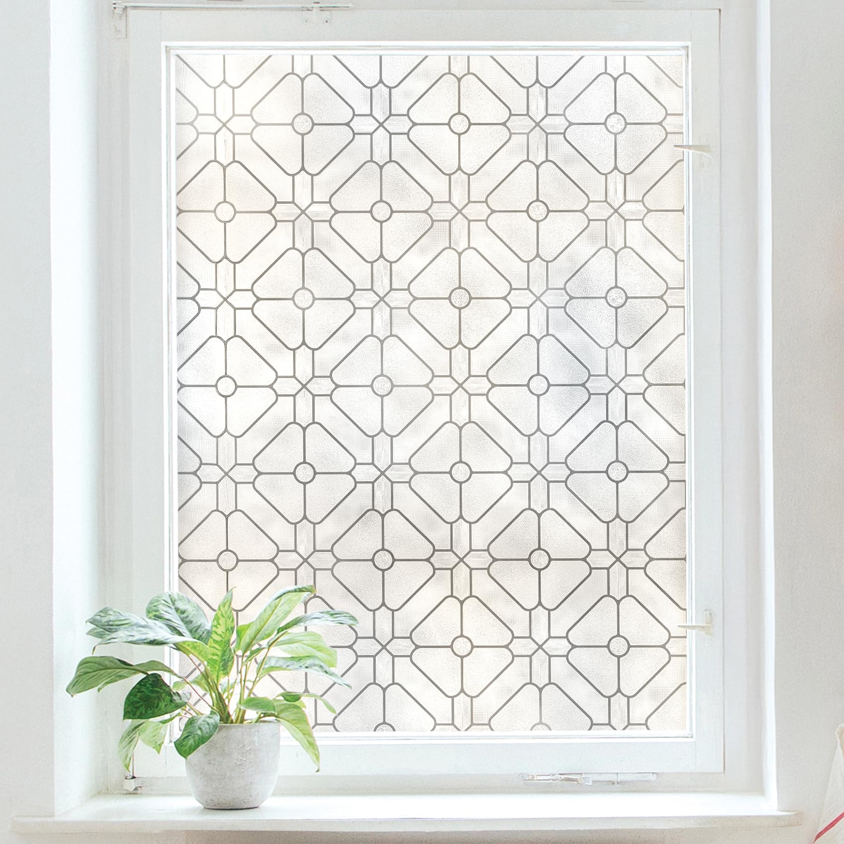 Artscape Aster 61 x 91 cm Window Film – Provides Privacy, Non-Adhesive, Textured Leaded Glass Pattern, UV Protection, Easy to Apply and Removable