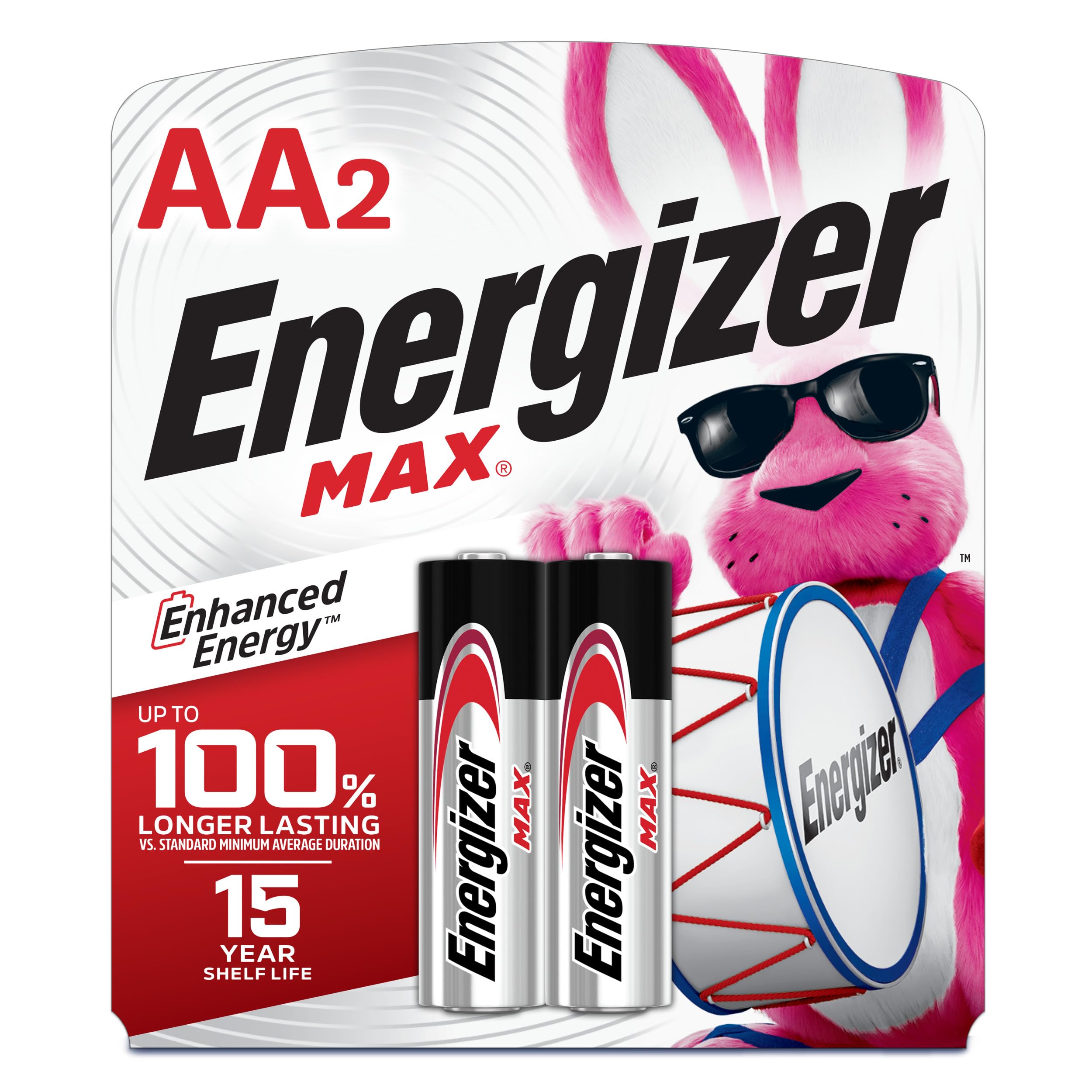 Energizer MAX Alkaline Double A Batteries, 2 Count, Long-Lasting AA Batteries, Suitable for Kids' Toys and Everyday Electronics