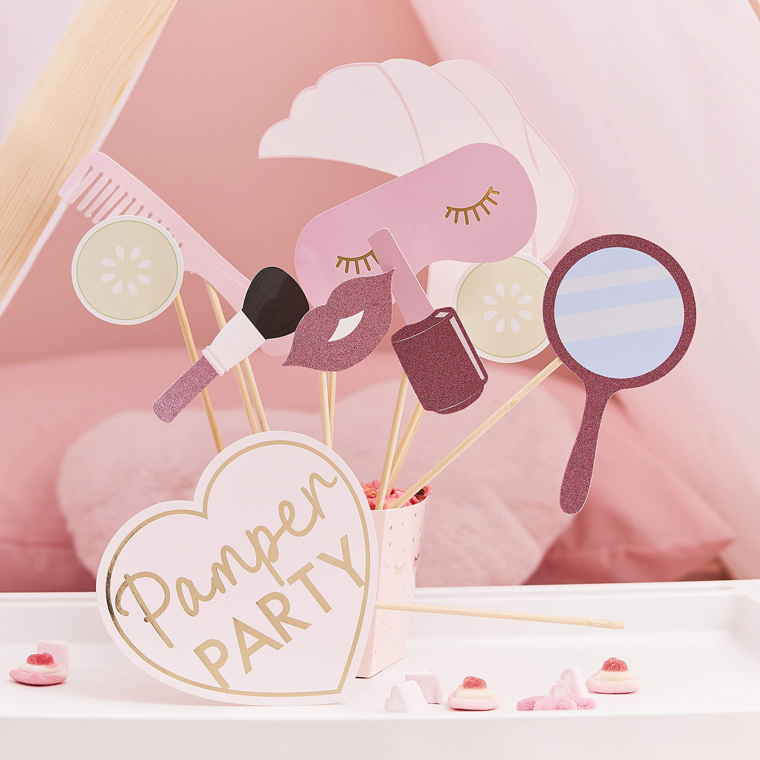 Ginger Ray Pink Glitter and Foiled Pamper Party Photo Booth Props - Pamper Party