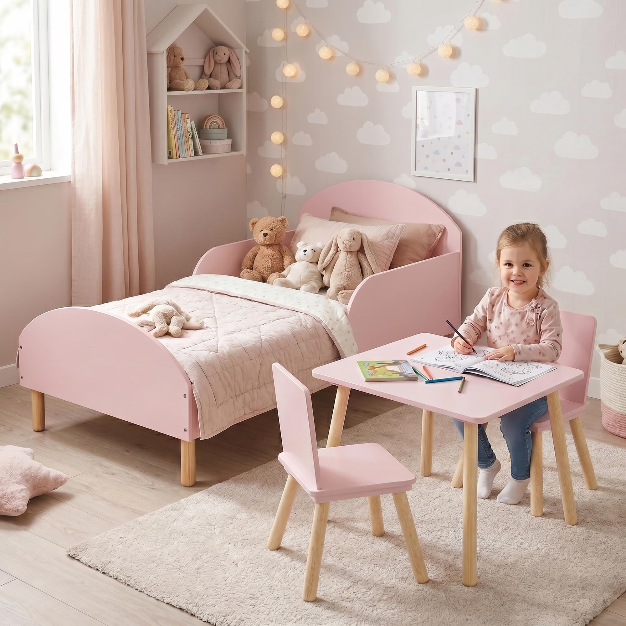 Liberty House Toys - Toddler Bed with Table and Chairs Set - Pink
