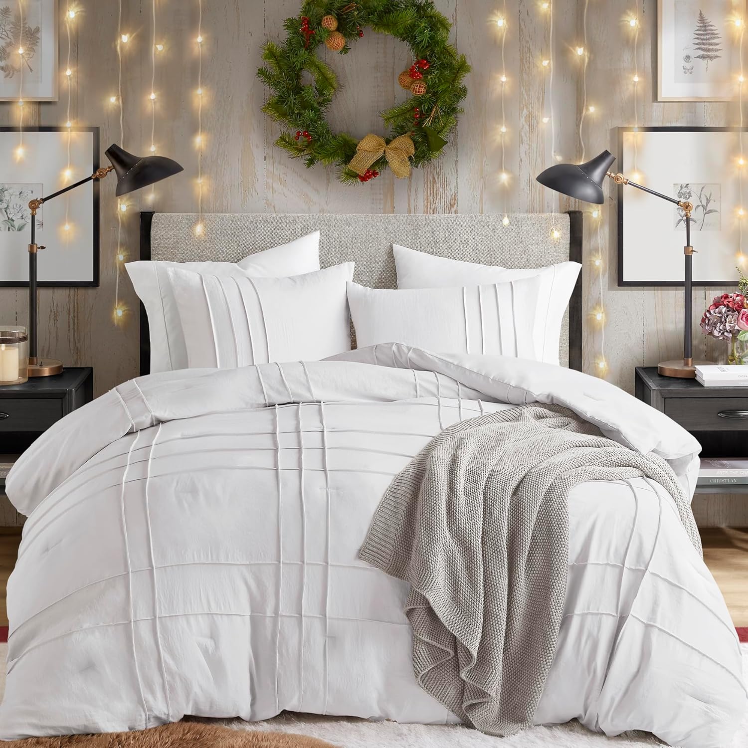 Comfort Spaces White Twin Comforter Set 2 Pieces Pintuck