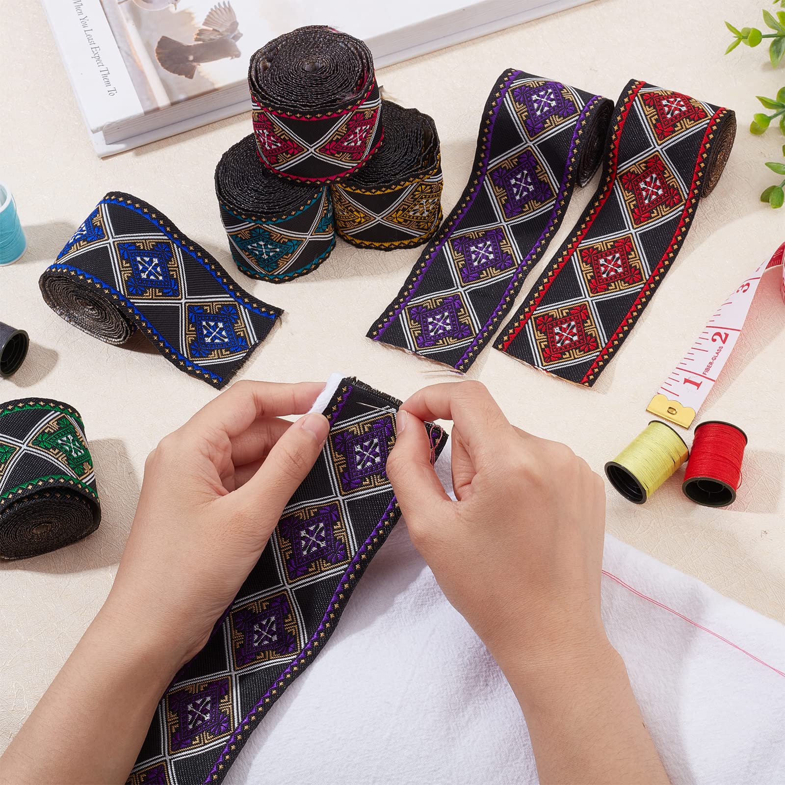 Blaues Jacquard-Band – 2 Größen, Je 5 M, Bestickte Spitze Für Nähen & Basteln