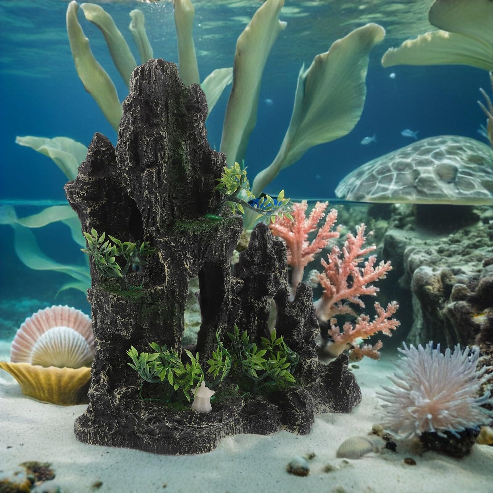 DOITOOL Decoración Pecera Piedra Artificial Resina Cueva Escondite para Peces y Camarones Refugio Seguro para Acuarios Pequeños y Grandes Equilibrado
