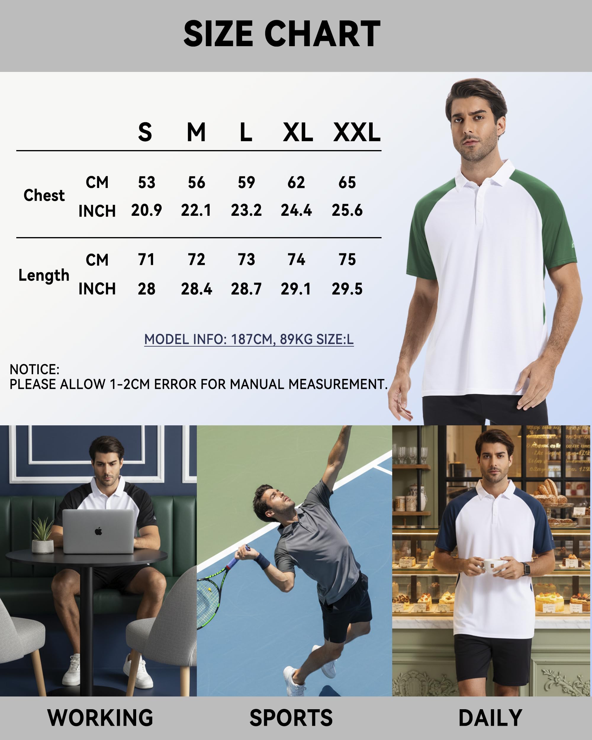 AMZSPORT Polo Uomo Manica Corta Sportiva Golf Tennis T-Shirt Asciugatura Rapida TON Colletto e Bottoni