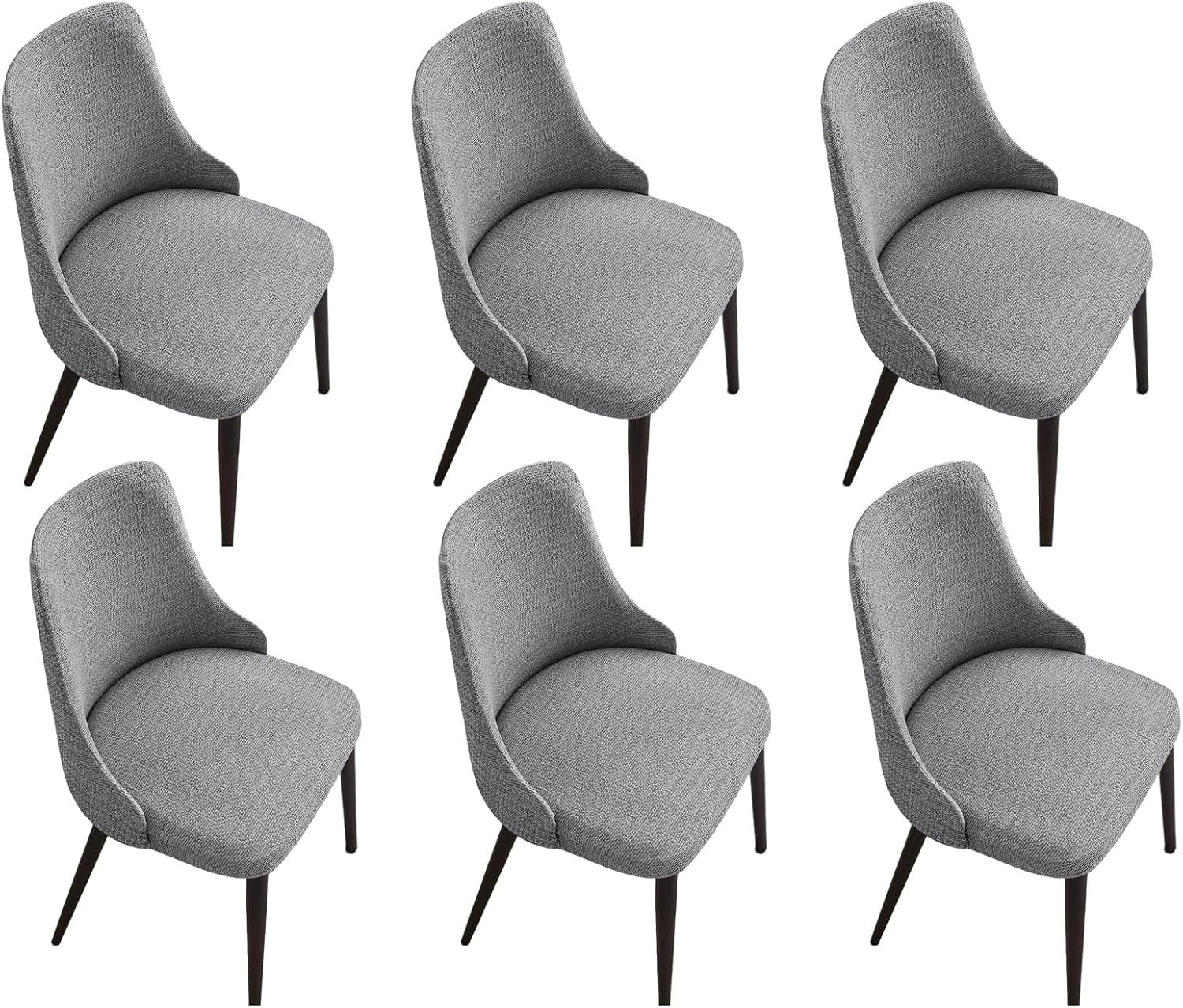 Curved Dining Room Chair Cover Set of 2/4/6, Soft Stretch Kitchen Chairs Slipcovers Protector Wing Back Dining Chair Slipcover with Low Arms, for Ome Decor Living Room,Dark Gray,6pcs