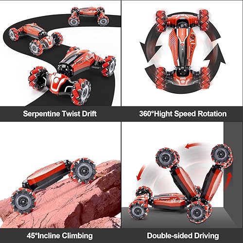Miniatura 5 de Auto de acrobacias RC con detección de gestos, 4WD Drive Watch Vehículo controlado a distancia, vehículo bidireccional todoterreno con música y