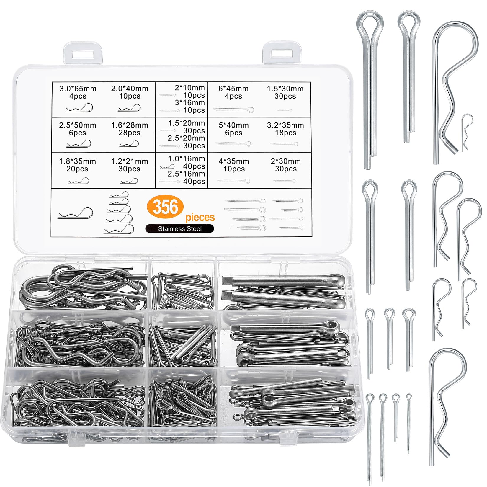 Assortimento di Coppiglie Elastiche Cotter Pins, Spaccate e R Clips Set per Trattori Auto