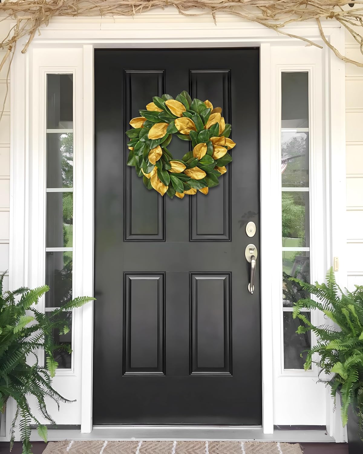 Briful 23in Christmas Magnolia Wreath for Front Door, Gold & Green Magnolia Leaf Wreath Large Decorative Magnolia Wreaths for Xmas Indoor Outdoor Holiday & Year-Round Decor - Image 6