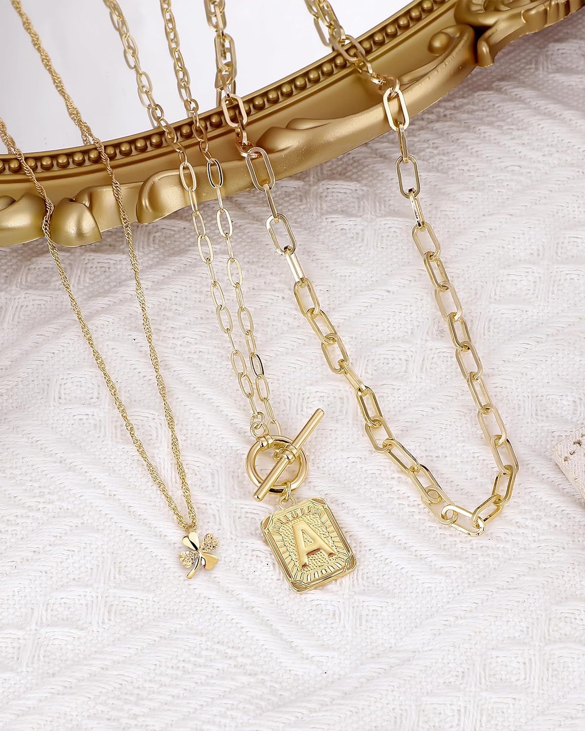 MJartoria Layered Clover Necklaces for Women Trendy, 14K Gold Plated Simple Initial Necklace Square Letter Pendant, Paperclip Chain, Gold Necklace Jewelry Gifts - Image 4