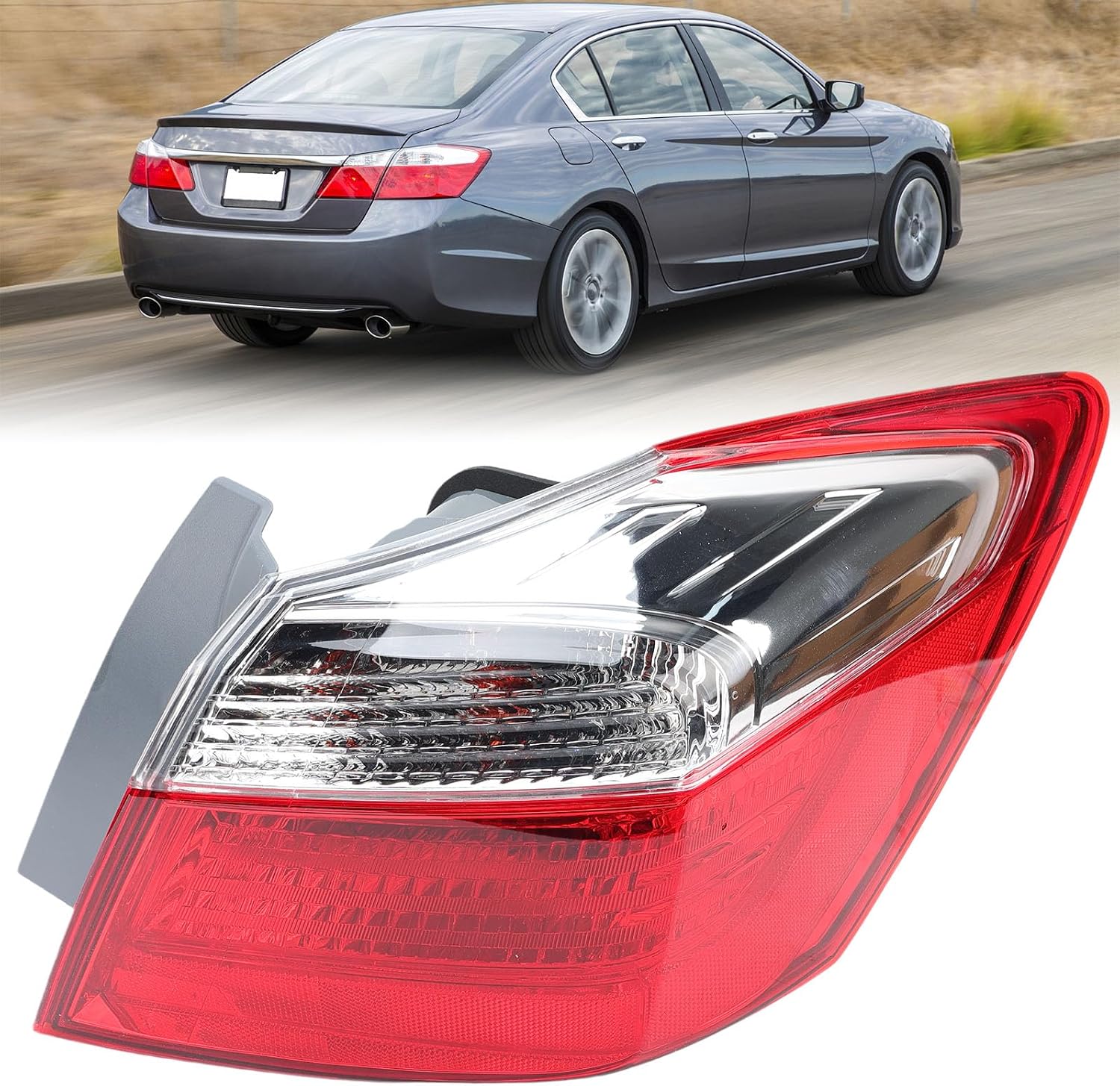 Tail Light Assembly Compatible with Honda Accord Sedan 2013-2015 EX LX Sport Halogen Rear Brake Stop Lamp Replaces# 33500T2AA01 Right Passenger Side