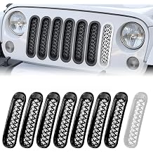 Grill Inserts Black, Front Mesh Grille Cover Compatible with 2007-2018 Jeep JK Wrangler & Unlimited Wrangler Accessories, Car Grill Mesh 7PCS Black + 1PCS White