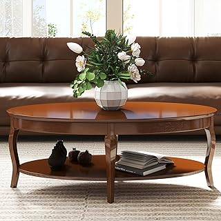Coffee Table with Storage Oval Solid Wood Coffee Table Antique Farmhosue...