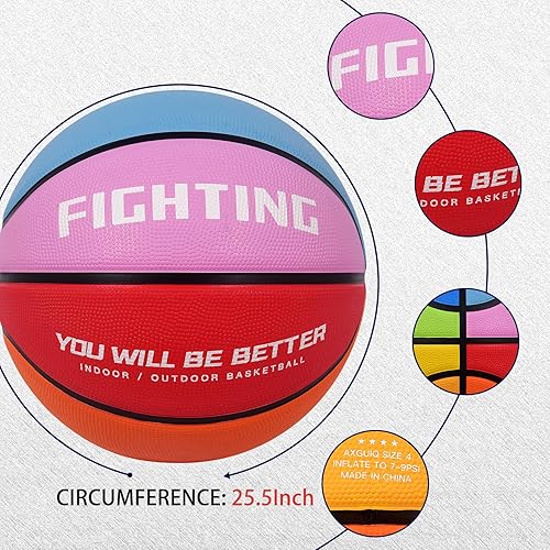 Miniatura 7 de Baloncesto de goma gruesa para niños y jóvenes, tamaño 34567, para exteriores, colorido, 2225.527.528.529.5 pulgadas, para regalos de juegos