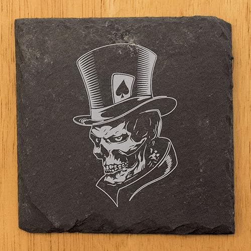 Miniatura 2 de Top Hat & Terror Skull Joker Posavasos - Pizarra cuadrada - Juego de 5