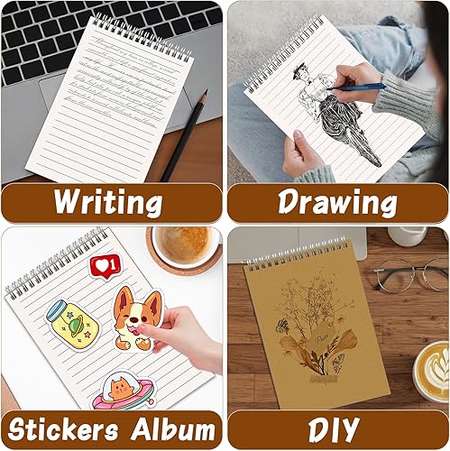 Miniatura 9 de Paquete de 24 cuadernos en espiral A5 a granel con cubierta de estraza, cuadernos de viaje de papel rayado de 8 x 5.5 pulgadas, cuaderno de