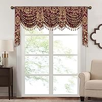 Vista 126 de Loom and Mill Luxury Waterfall Valances for Windows, Elegant Jacquard Thick Swag Curtains Valance with Tassels for Living Room, Bedroom Party Light
