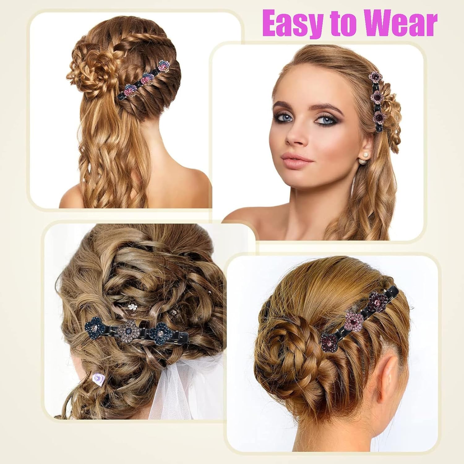 Braided Hair Clips - Sparkling Crystal Stone Barrettes For Styling Partitions, Decorative Rhinestone Hair Accessories for Women - Duckbill Hair Clips(8 Pcs) - Image 4