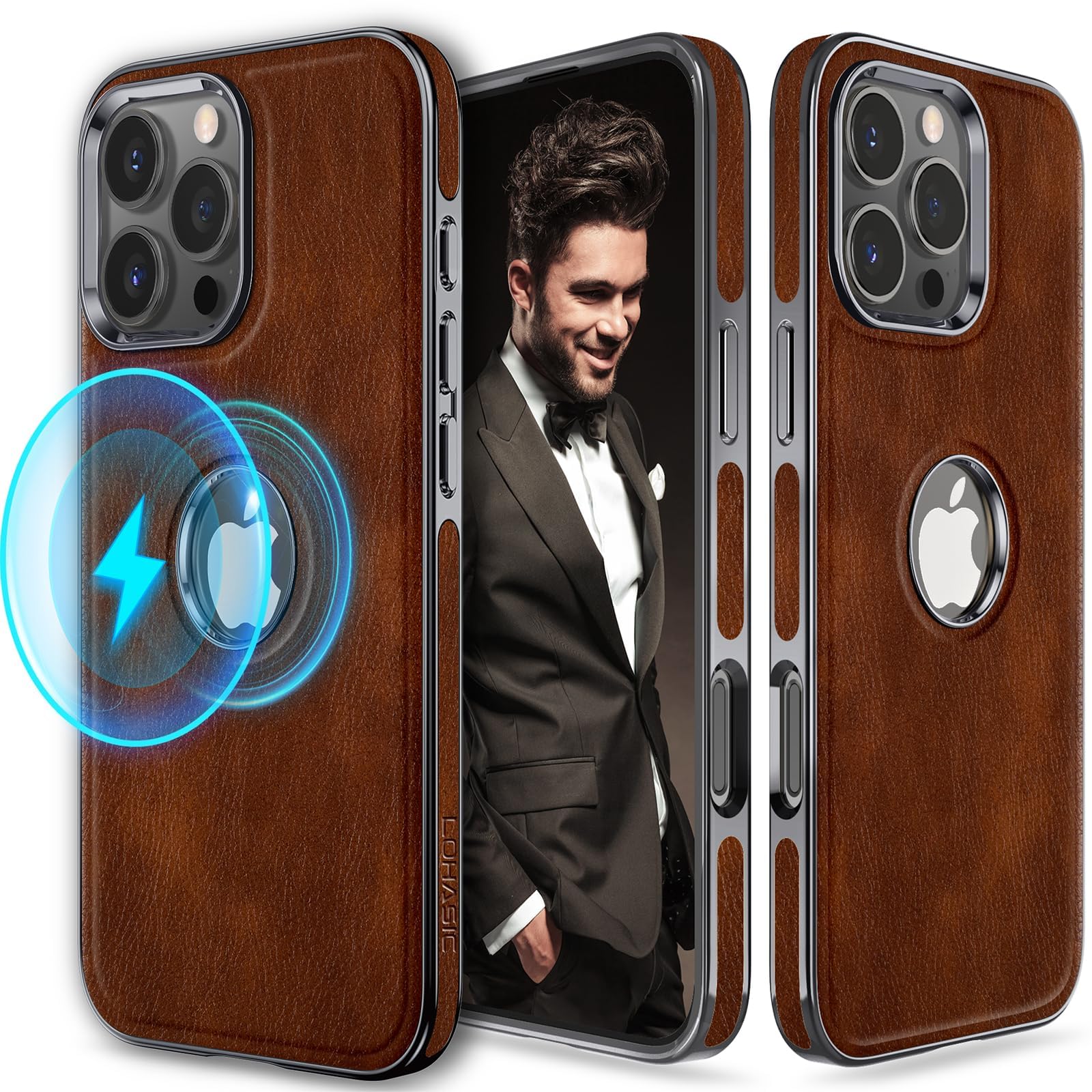 LOHASIC for iPhone 16 Pro Max Case, Compatible with MagSafe Premium PU Leather Classic Logo Visible Protective Magnetic Cases for iPhone 16 Pro Max