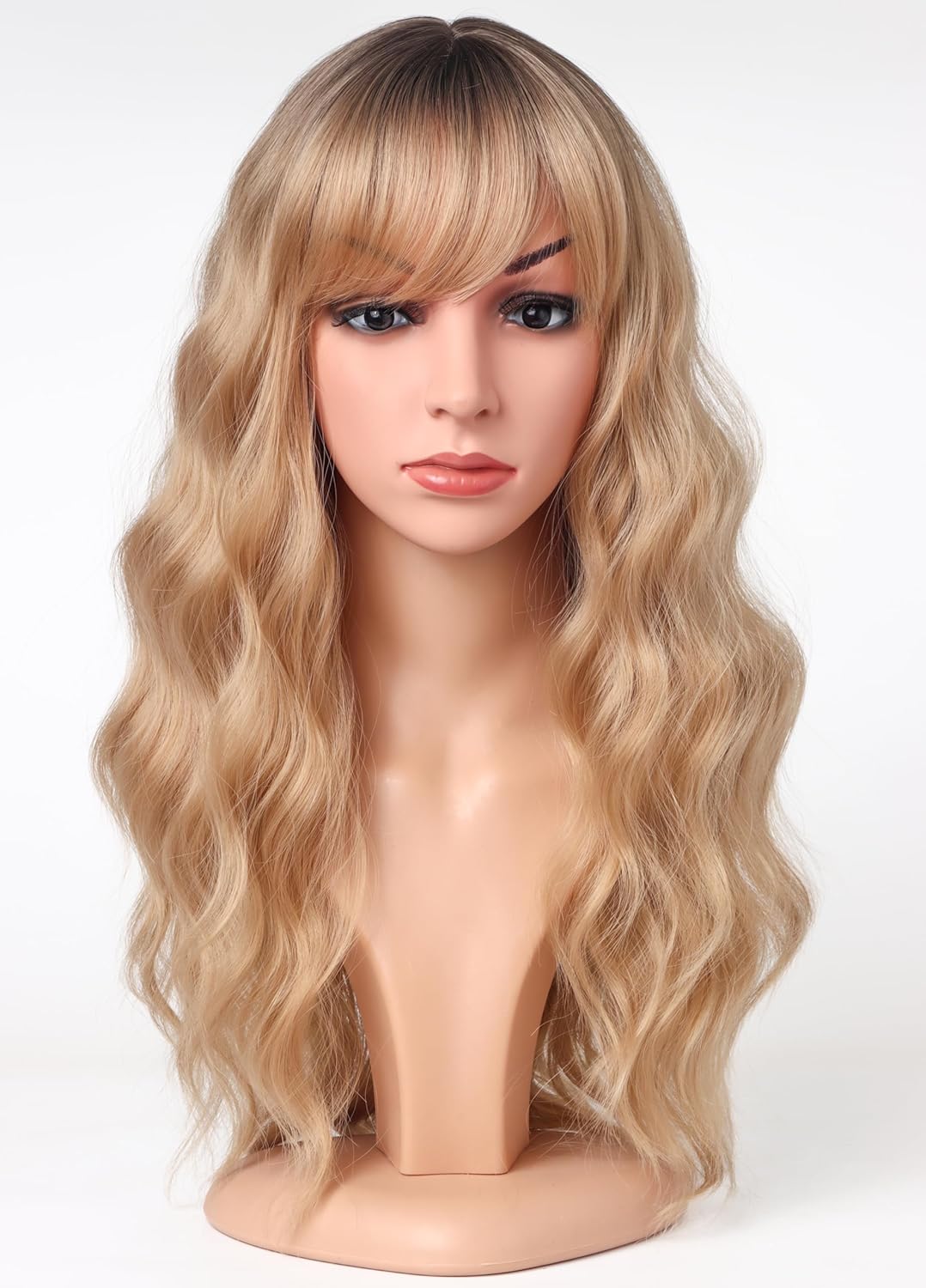 Medium Long Black Wavy Wigs For Women Synthetic Full Hair Natural Black Wigs With Side Bangs For Daily Use 16 Inches (NATURAL BLACK(1#))