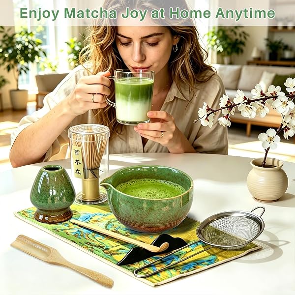 Matcha Kit 8 Piezas - Kit Té Matcha Completo con Tazón de Matcha con Pico, Batidor de Bambú (Chasen) y Accesorios Completos, Perfecto para Ceremonias Japonesas y Lattes Caseros (Matcha Verde) - 3