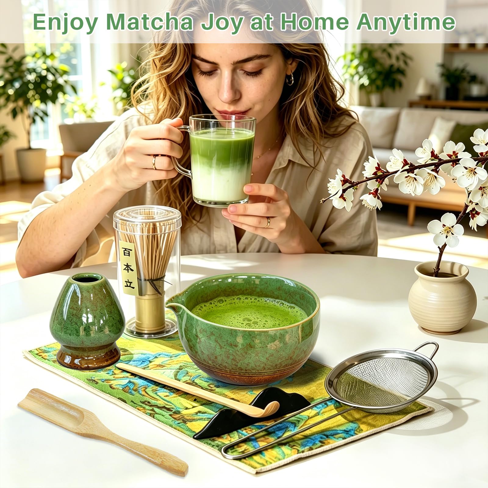 Matcha Kit 8 Piezas - Kit Té Matcha Completo con Tazón de Matcha con Pico, Batidor de Bambú (Chasen) y Accesorios Completos, Perfecto para Ceremonias Japonesas y Lattes Caseros (Matcha Verde) — view 3