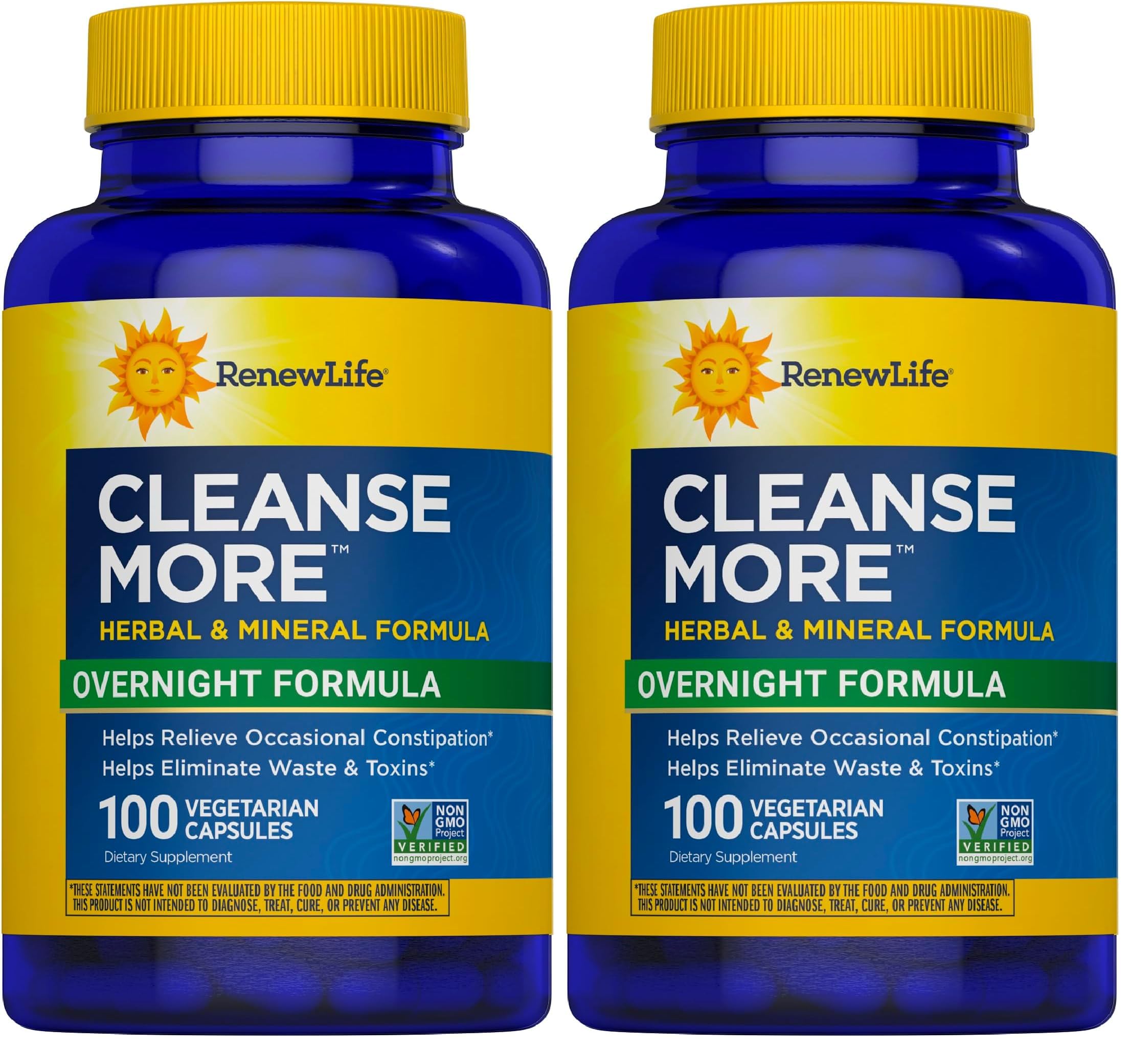 Renew Life Detox Cleanse More,Reduces Bloating and Restores Regularity,Overnight Constipation Relief,Soy,Dairy and Gluten-Free,100 Capsules,(Pack of 2) 100 Count (Pack of 2)