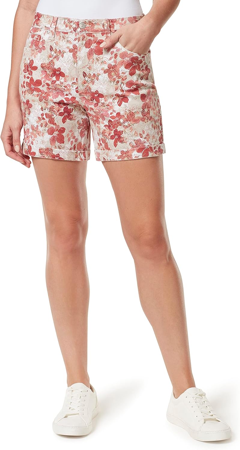 Gloria Vanderbilt Womens Amanda Basic Jean Shorts, Stonewood-Floral Empire, 4 US