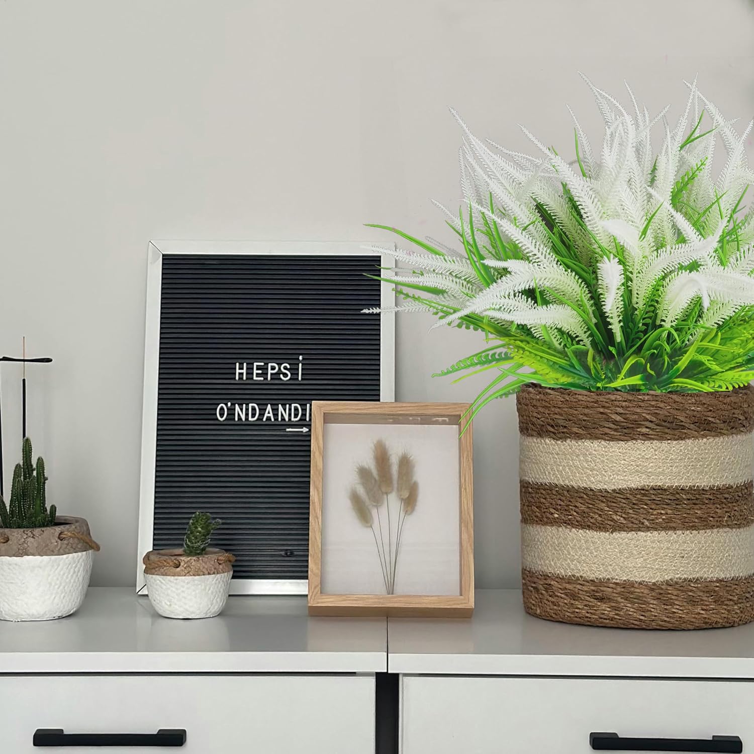 Outdoor Artificial Plants 16 Bundles Artificial Flower Outdoor UV Resistant Fake Boston Ferns white Flower Faux Plant Greenery Outside Indoor for Home Porch Pathway Office Yard Garden Décor (white)