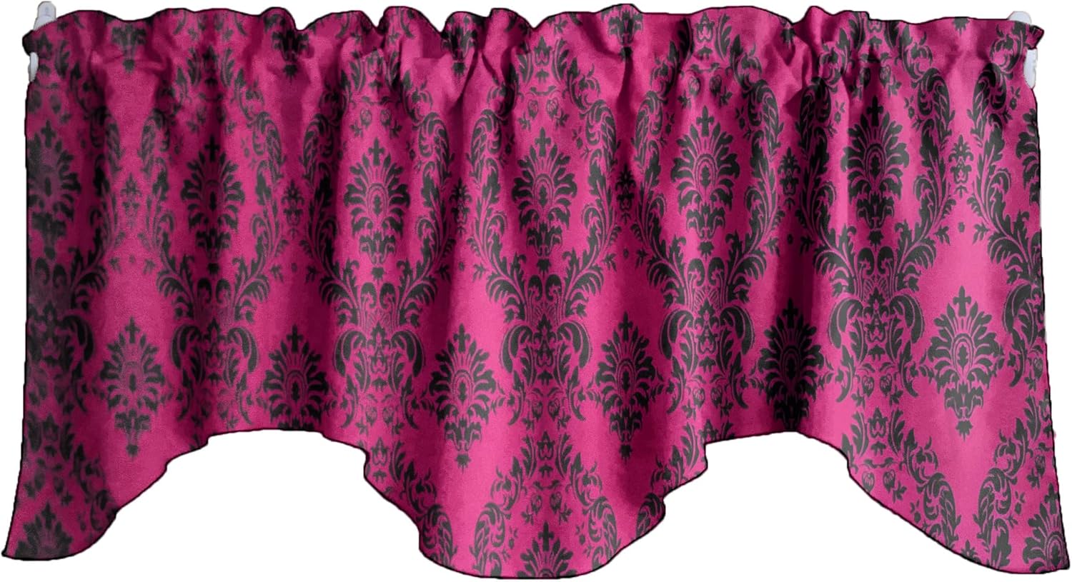 Zen Creative Designs Flocked Damask Scalloped Wave Window Valance Gothic Victorian Home Décor Bedroom Kitchen Window (Black on Black)