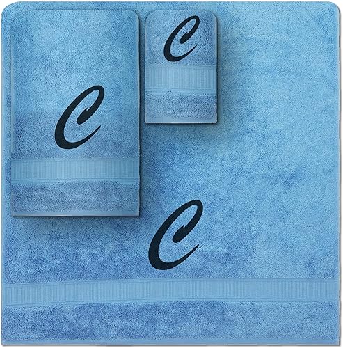 Vista 169 de Juego de toallas con monograma, regalo personalizado, juego de 3 toallas turcas bordadas con letras de bloques, 1 toalla de baño y 1 toalla de mano