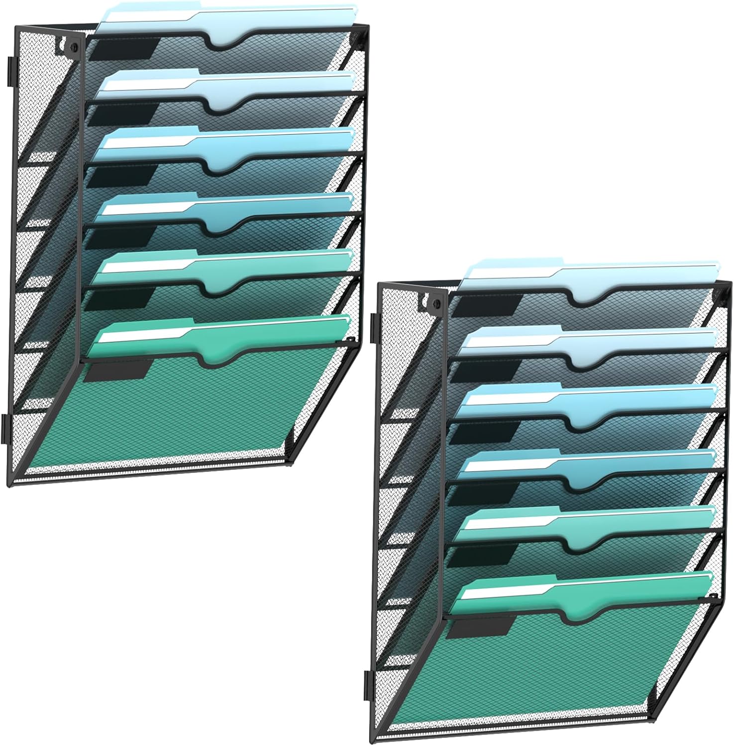 SUPEASY 6-Tier Wall File Organizer, Hanging Wall Files for Papers, Folders, Magazines, Wall Organizer for Clipboard, Assembly Needed, Black, 2 Pack