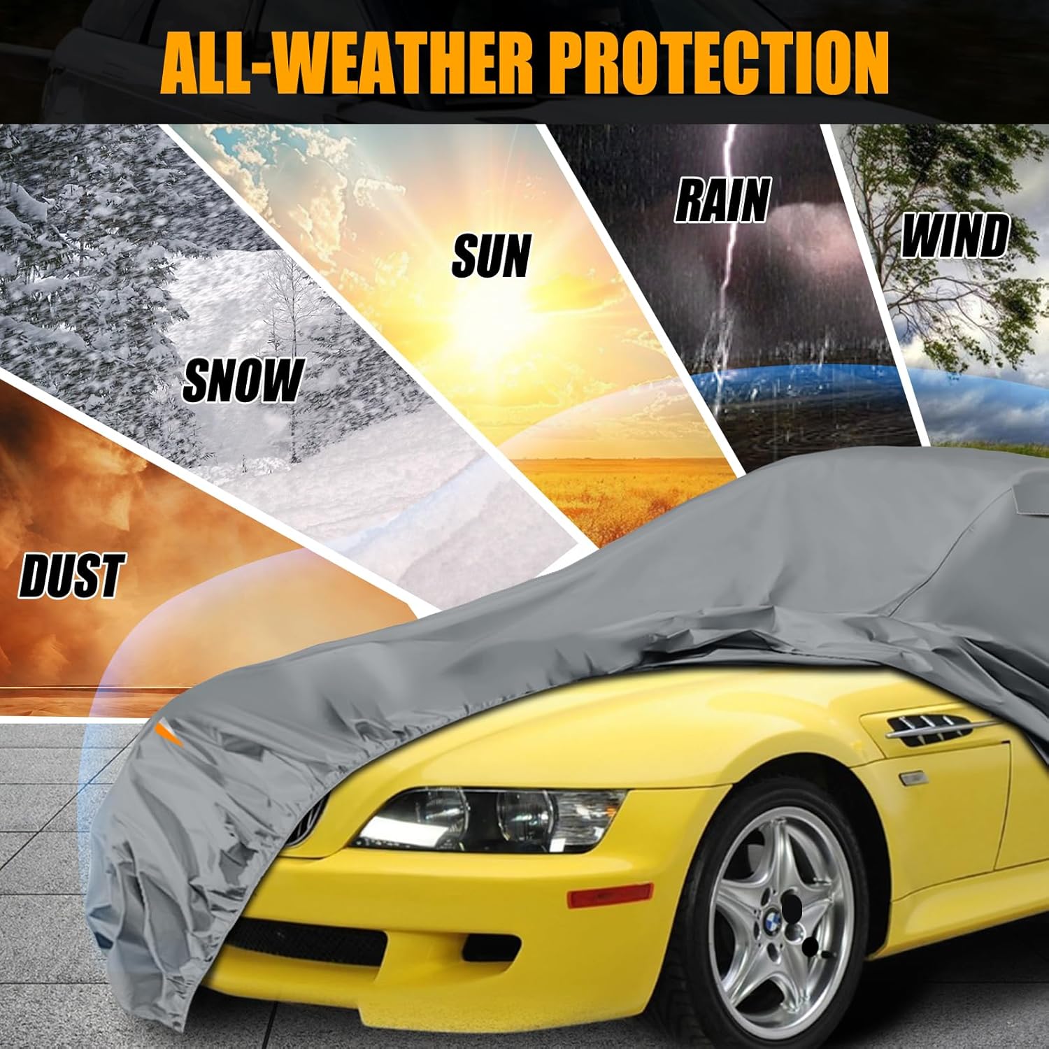 Waterproof Premium Car Covers Replace for 1996-2008 BMW Z3, 10 Layers Heavy Duty All Weather Car Cover with Zipper Door, Windproof Bands for Snow Rain Dust Protection