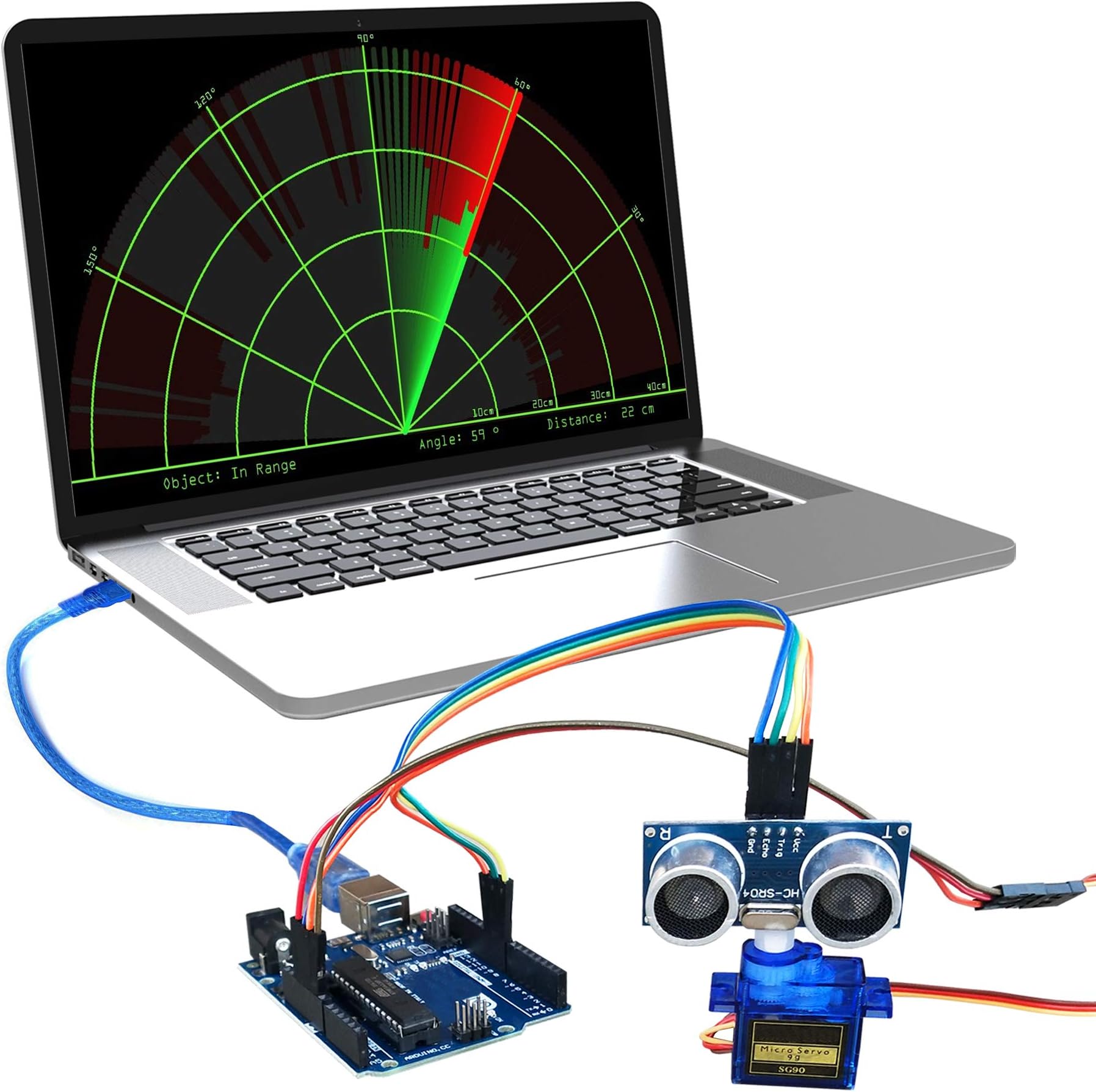 kit4curious diy ardino radar project – ardino + cable + ultrasonic sensor + servo + jumper wire + tutorial + code- Multi color