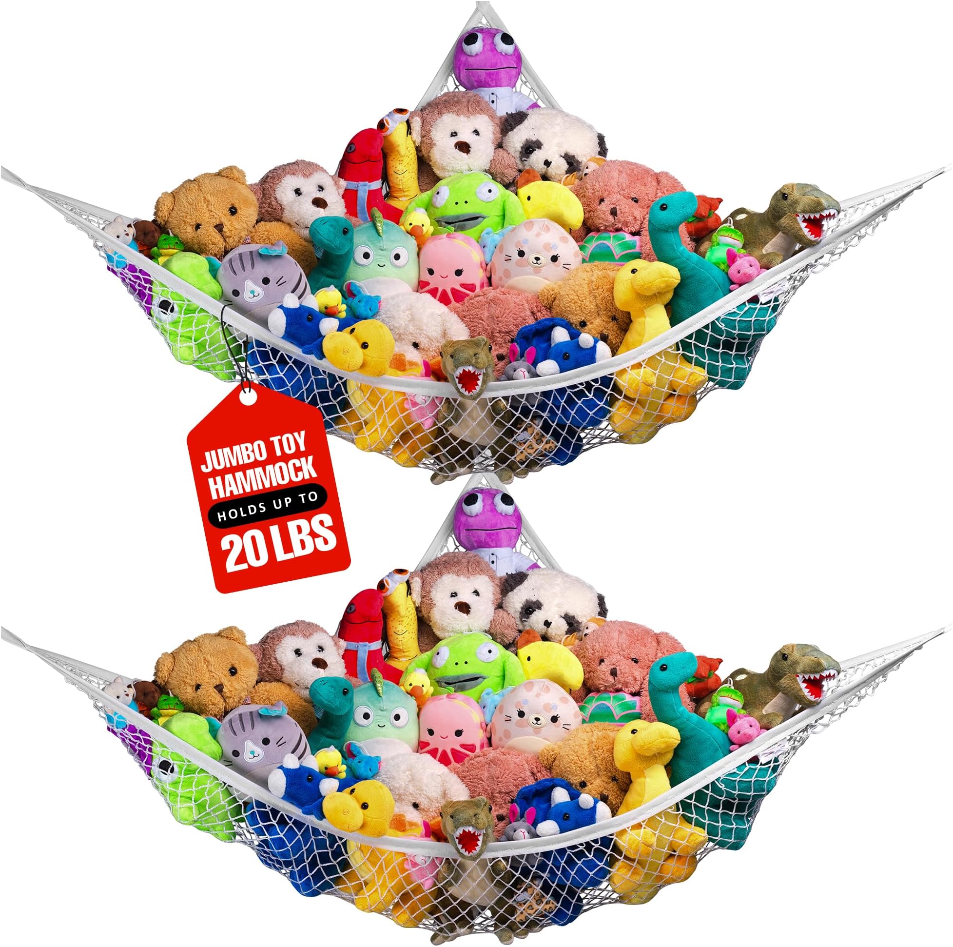 Stuffed Animal Hammock Corner Net 2-Pack – Stuffed Animal Net & Mesh Toy Organizer for Kids Room – Flexible Storage for Plush Toys, Teddy Bears & Cuddly Favorites – Durable, Easy Install