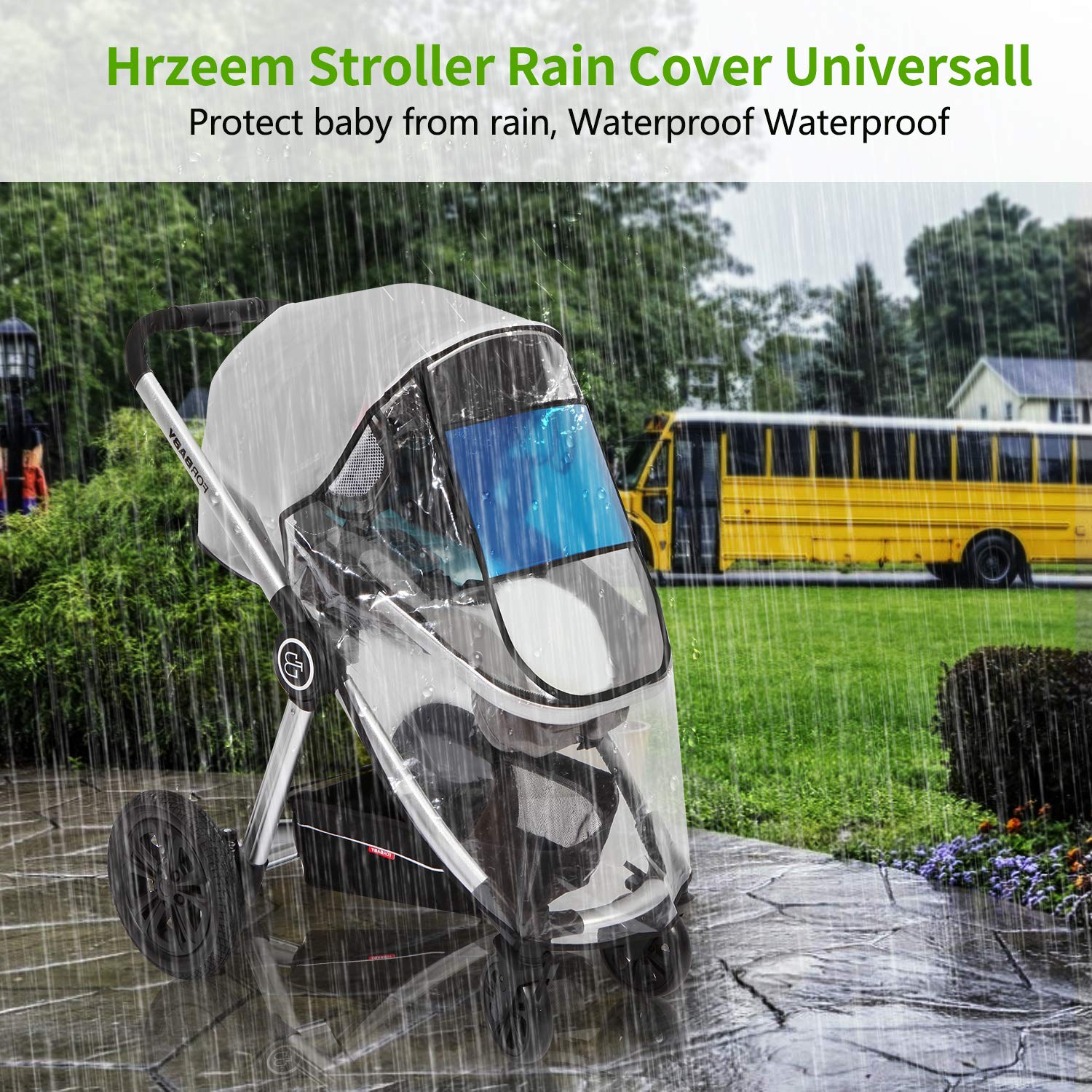Hrzeem Universal Rain Cover for Stroller - 2021 New PVC-Free Baby Stroller Rain Cover, Waterproof & Windproof EVA Stroller Weather Shield with Mosquito Net : Baby