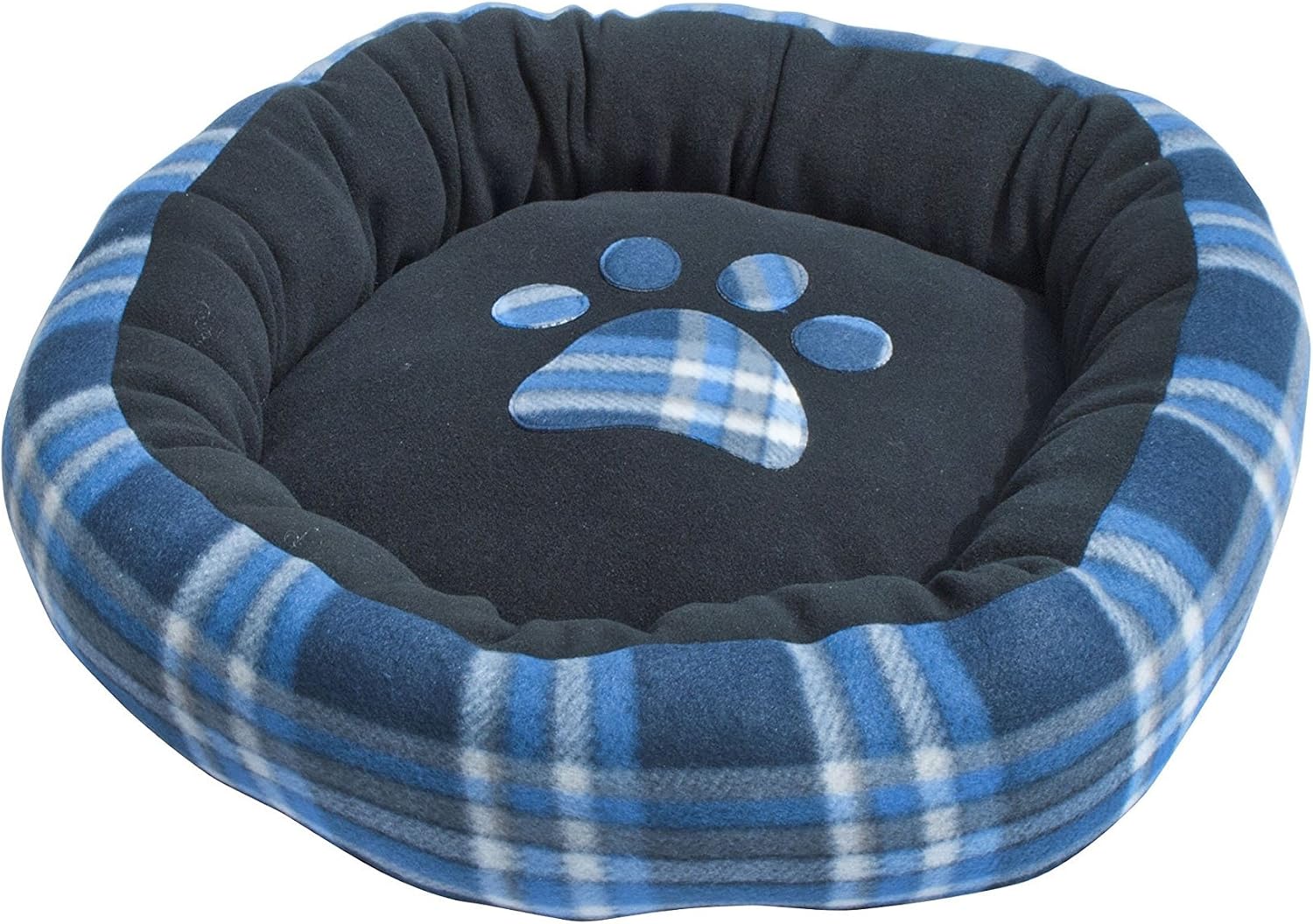 ALEKO PDBOS3 Blue Plaid Polar Fleece Round Soft Cushion Crate Pet Bed For Dogs and Cats 20X19X5 Inches