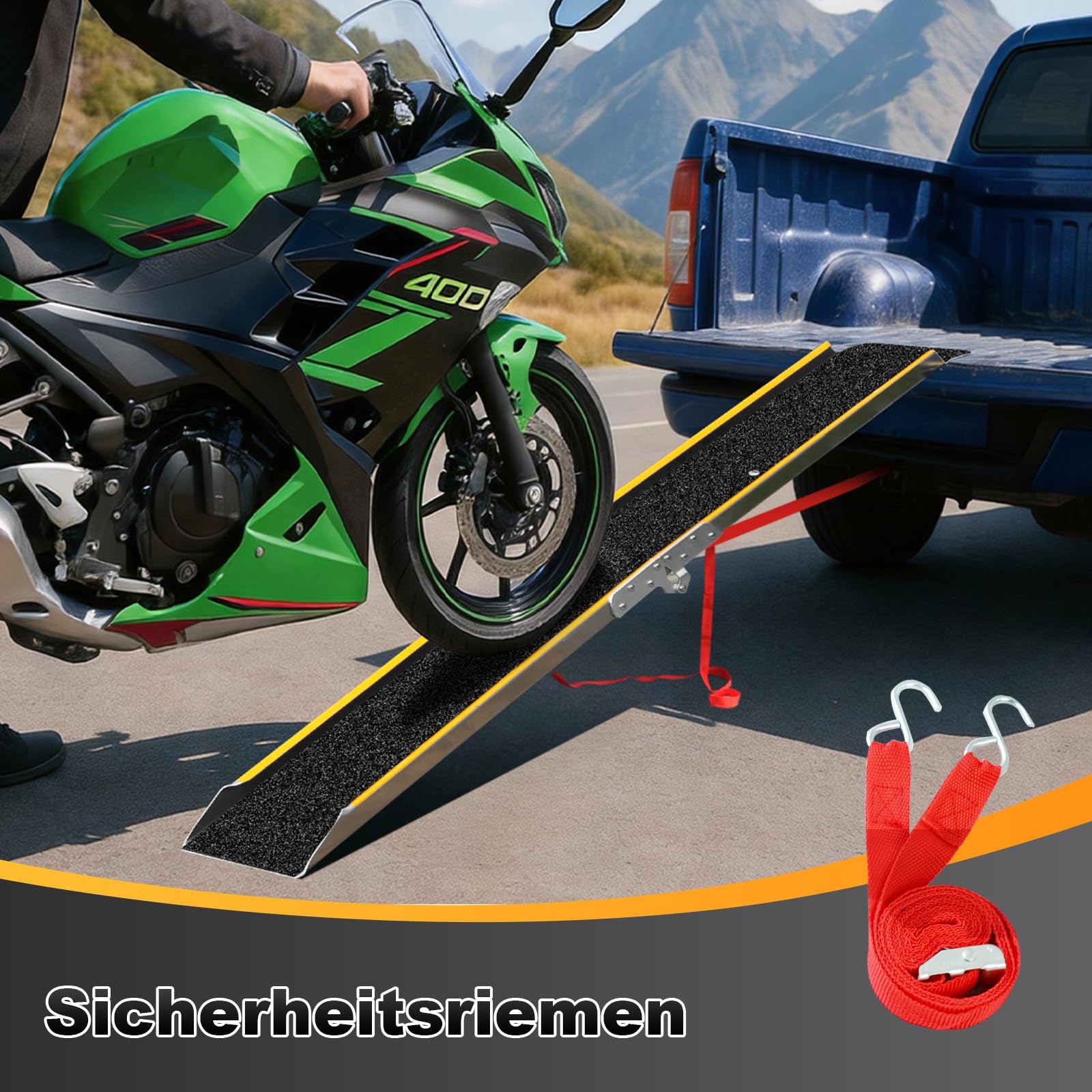 LIEKUMM Auffahrrampe 180 cm, Tragkraft 300 kg, Aluminium Motorrad Rampe Klappbar, rutschfest Auffahrrampe für Anhänger, ATV, Motorrad, Fahrrad, PKW, Auto Laderampe