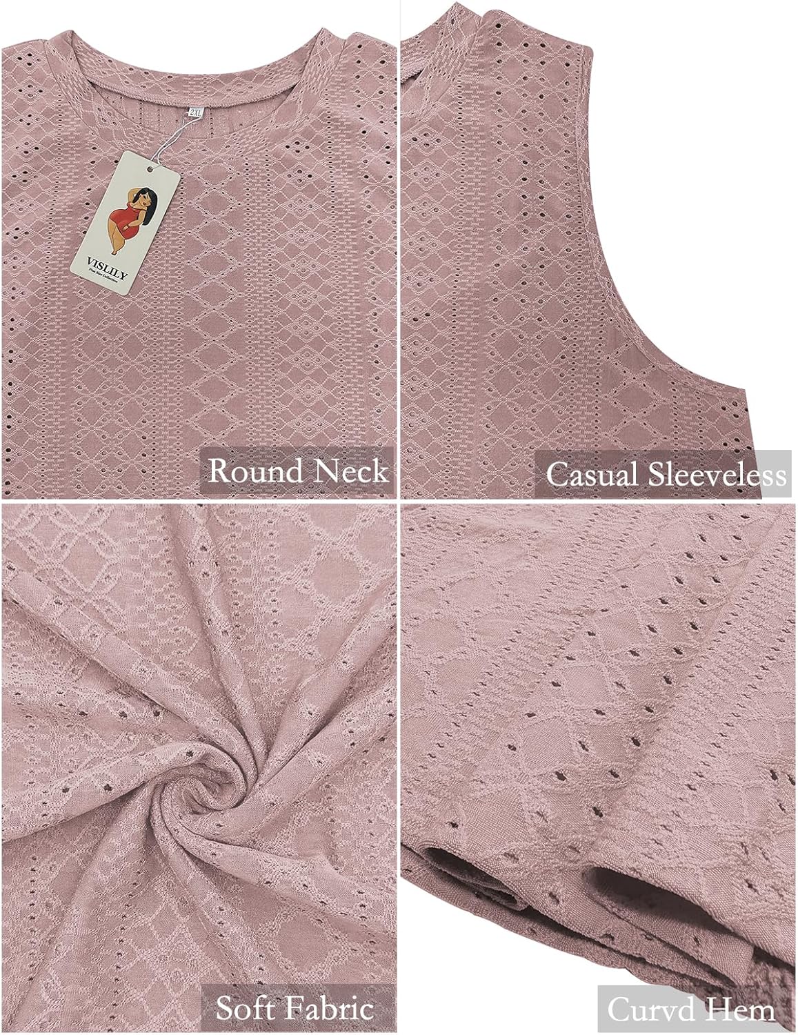 VISLILY Womens-Plus-Size-Tank-Tops Summer Sleeveless Eyelet Shirts Round Neck Tunics Flowy Classic Tees - Image 3